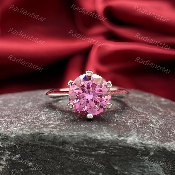 NEW Certified 3 ct. t.w. Pink Moissanite Solitaire 6 Prong Ring - Picture 4 of 8